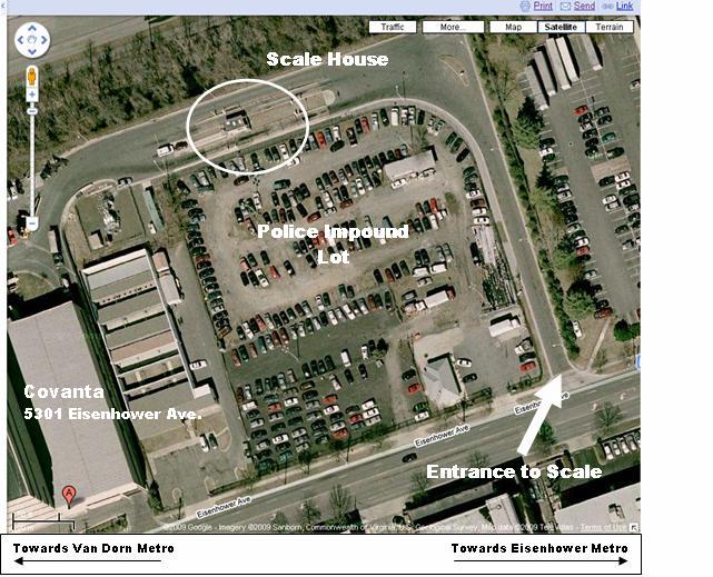 Drivers dropping off waste items at Covanta should enter the facility at the southern entrance , closest to the police impound lot, and check in at the scale house. 