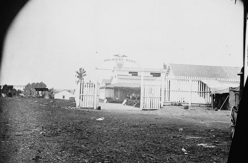 The gate at Soldiers Rest. (Emulsion lifting from negative).