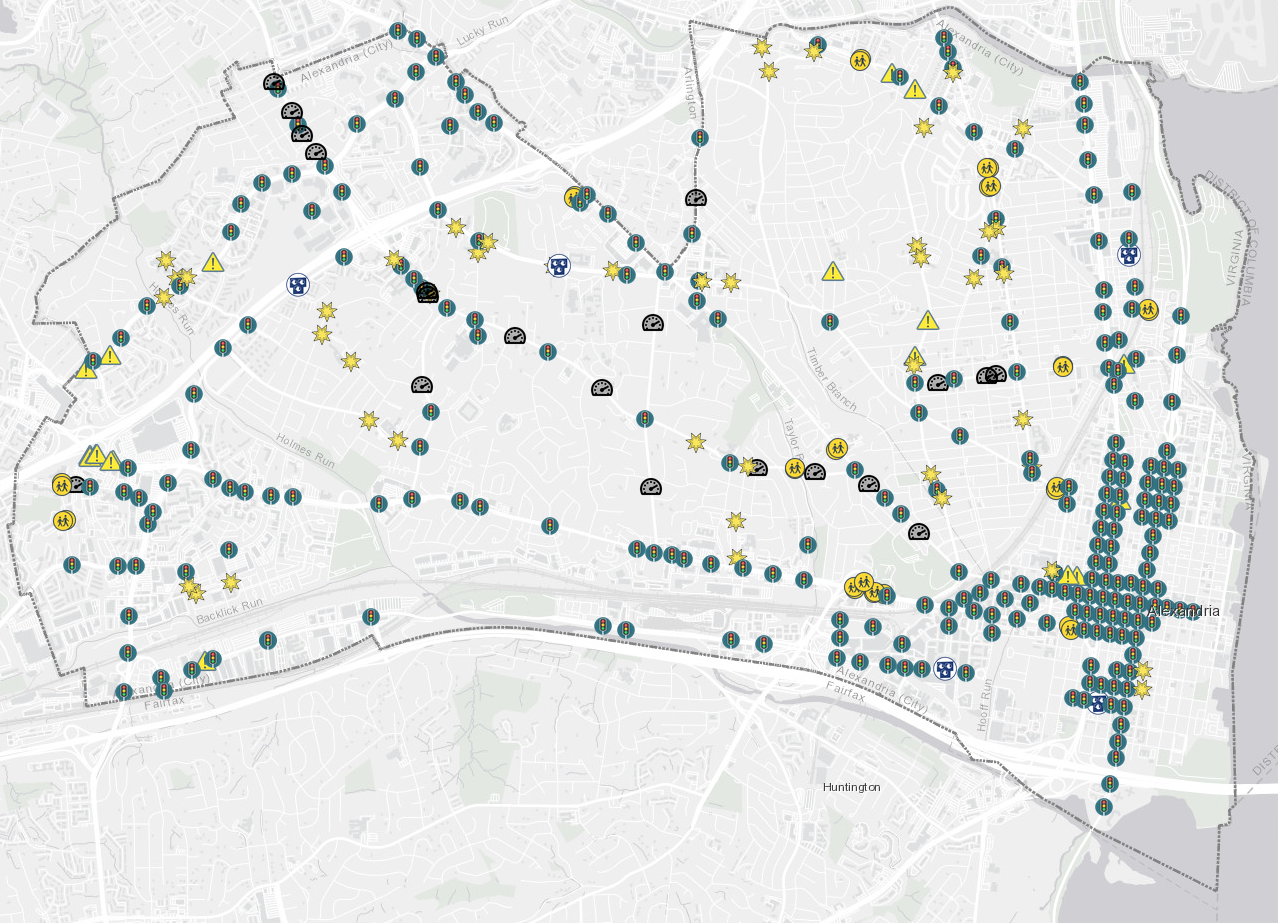 Map of Alexandria from the Signal Viewer showing existing traffic signals