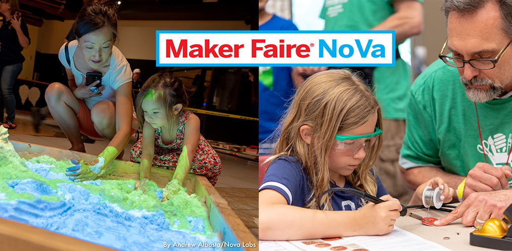 Maker Faire banner with attendees