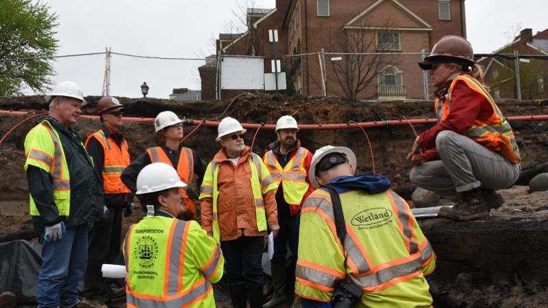 Archaeology crew at Robinson Terminal site, with City Archaeologist Eleanor Breen