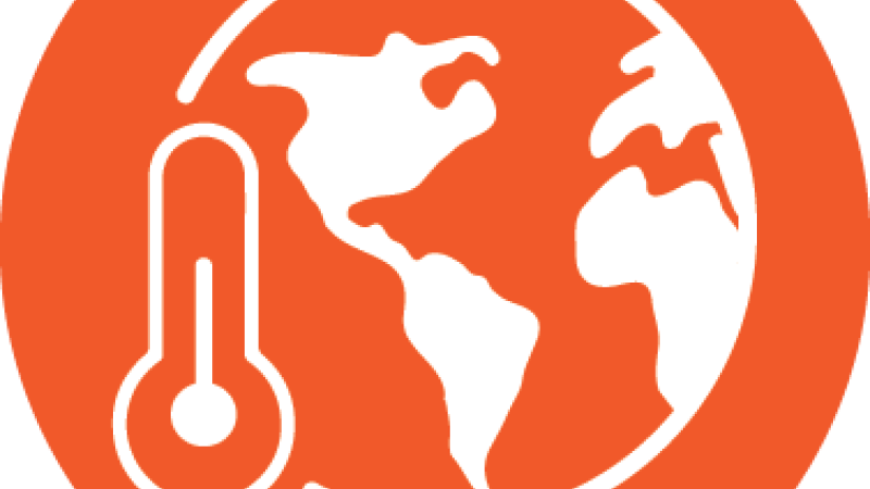 climate change logo (earth + thermometer)