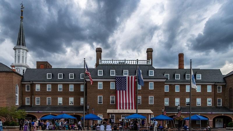 City Hall with storm clouds, Thomas Memorial 2022