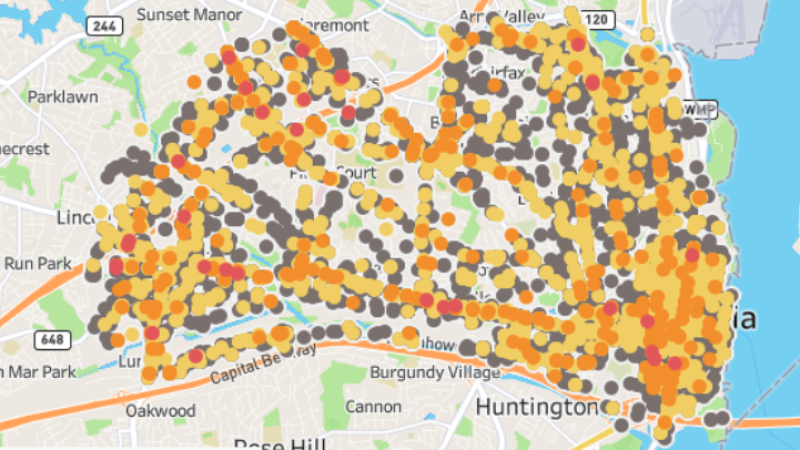 A map showing crashes in Alexandria