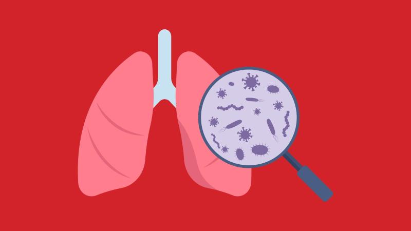 lung with magnifying glass showing germs