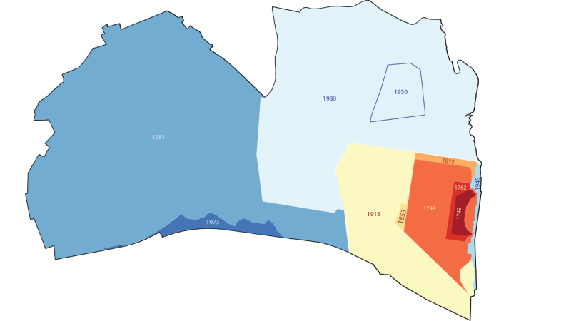 Map showing Alexandria's changing boundaries since 1749