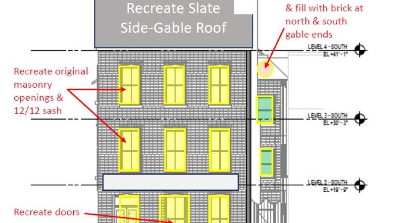 Drawing of front elevation showing proposed changes