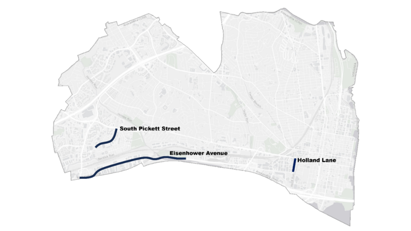 A map of the City of Alexandria with South Pickett Street, Eisenhower Avenue, and Holland Lane highlighted.