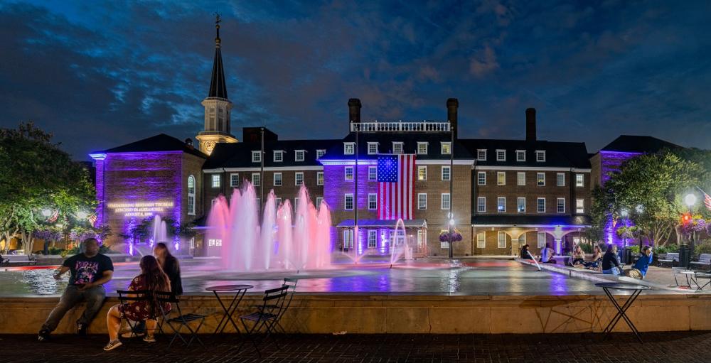 Panorama of the Thomas Remembrance Illumination, showing City Hall and Market Square (2021)