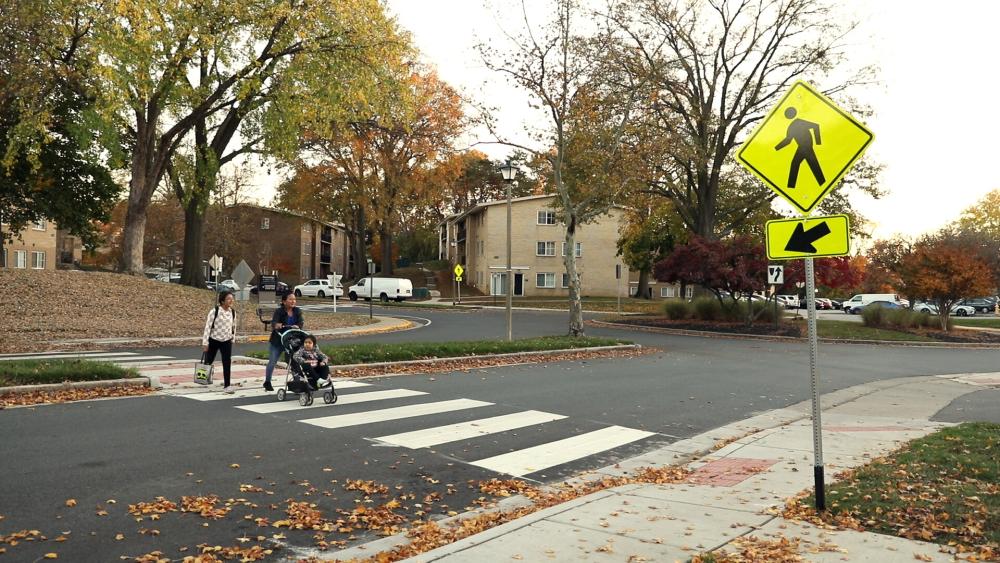 People using a crosswalk.