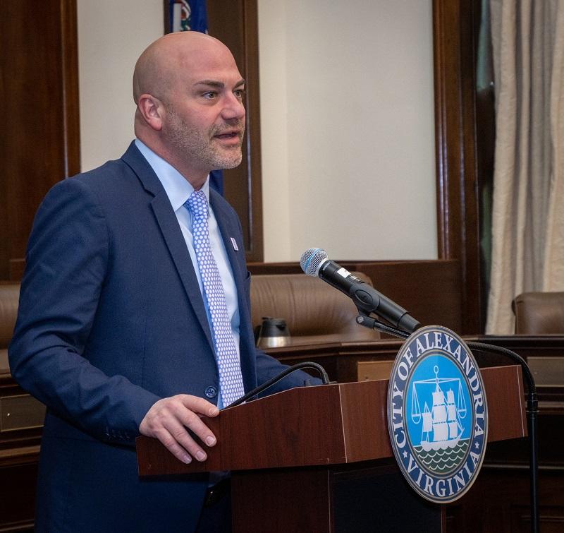 Principal Peter Balas at Podium