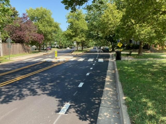 Commonwealth Ave with upgraded lane markings.