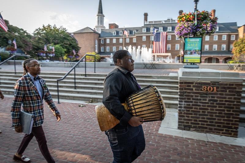 drummer in front of City Hall