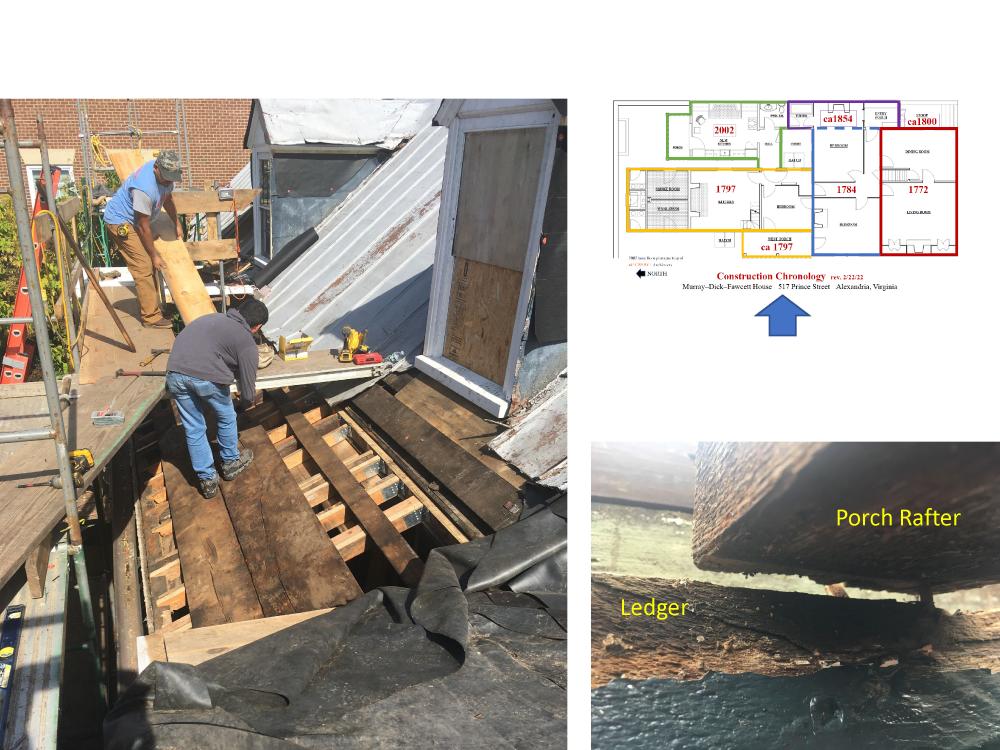 West porch repairs, plan and two photos