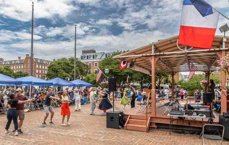 Stage, swing dancers, audience