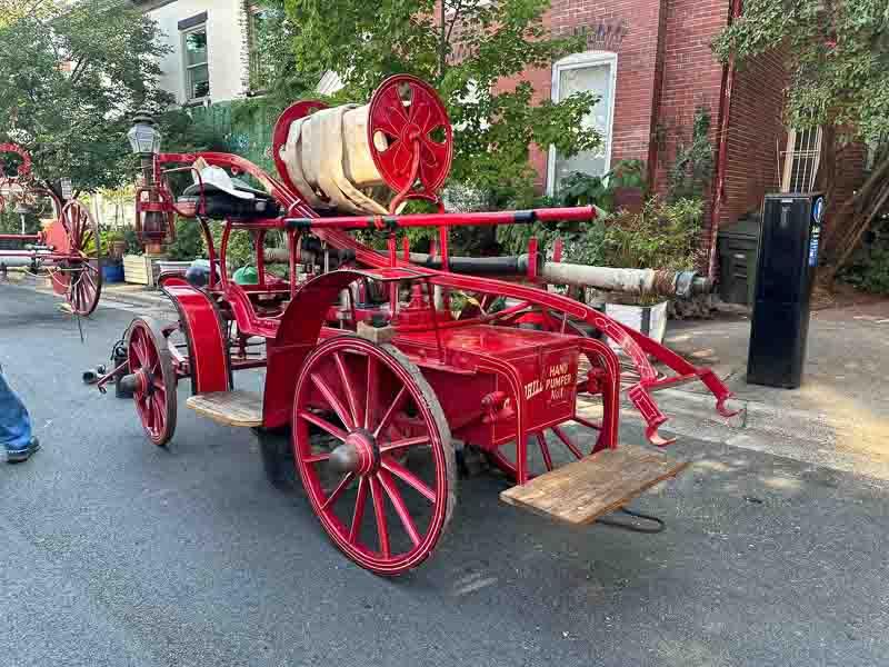 Hand pumper, painted red