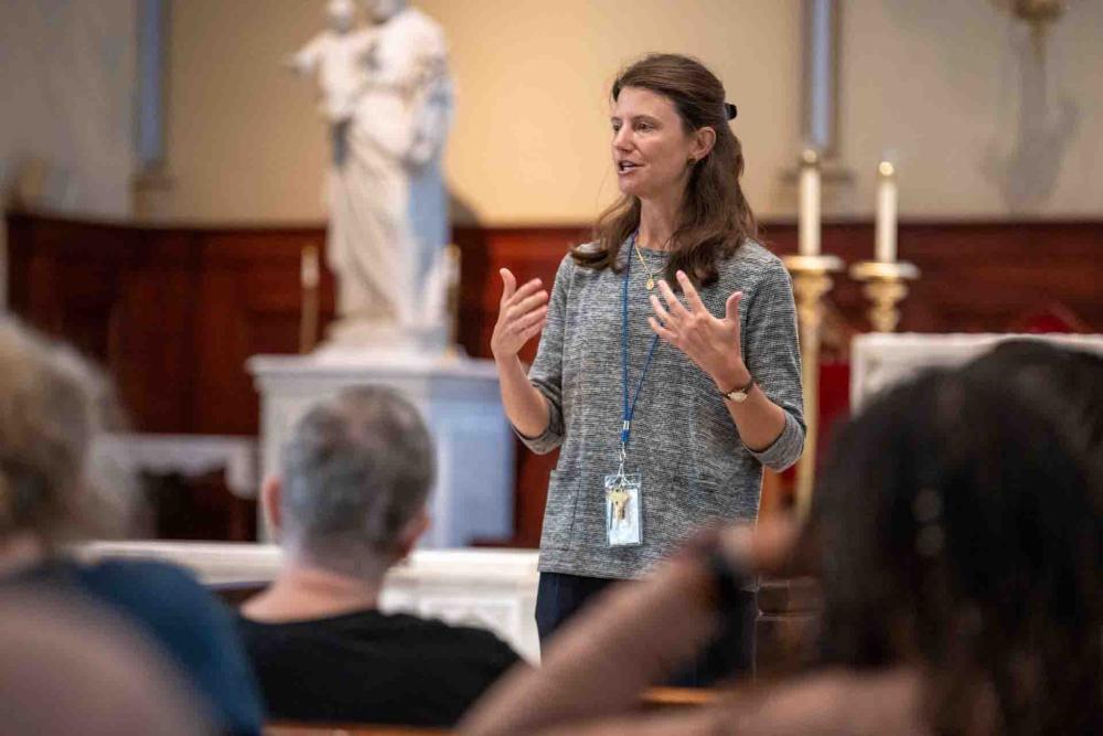 Woman speaking at St. Mary's