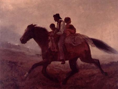 Painting of family on a horse