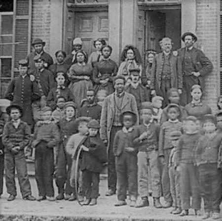 children in front of adults, closeup of hourse