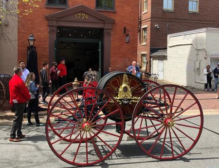 Friendship Firehouse Museum’s hose carriage, built by Robert F. Prettyman, Alexandria, Virginia, 1858.