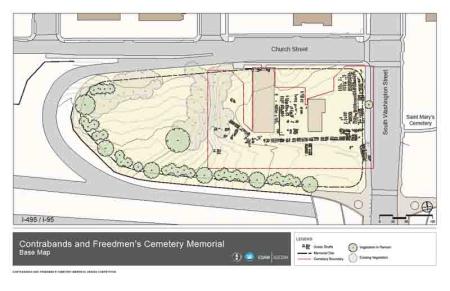 base map for memorial design, showing site of cemetery