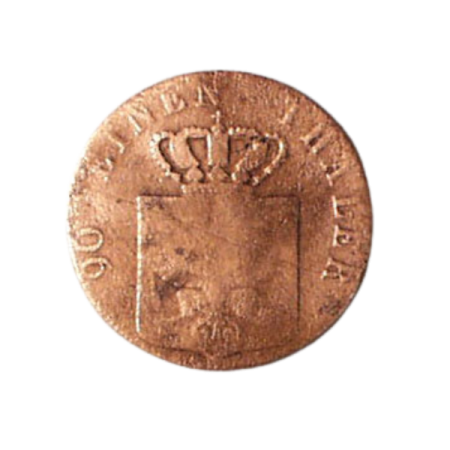 "90 EINEN THALER" coin showing a crowned escutcheon (shield) with an eagle at its center 