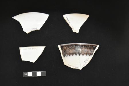 Ceramic artifacts from the Lee Street Site are shown with their context number labels